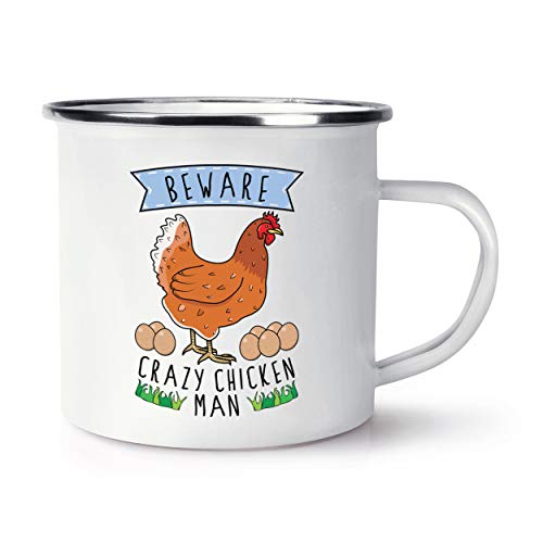 Gift Base Beware Crazy Chicken Man Retro Enamel Mug Cup