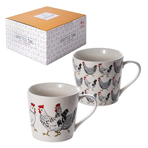 SPOTTED DOG GIFT COMPANY Mugs Set of 2 Animal Mugs Cups for Coffee Tea and Hot Drinks, 13oz Large Mug Size Porcelain China Chicken Themed, Chicken Gifts for Chicken Lovers Women Men