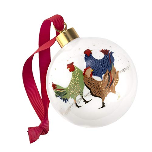 Portmeirion Home & Gifts Three French Hens Christmas Bauble, ceramic, Multi Coloured, 9