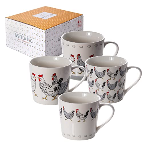 SPOTTED DOG GIFT COMPANY Mugs Set of 4 Animal Mugs Cups for Coffee Tea and Hot Drinks, 13oz Large Mug Size Porcelain China Chicken Themed, Chicken Gifts for Chicken Lovers Women Men