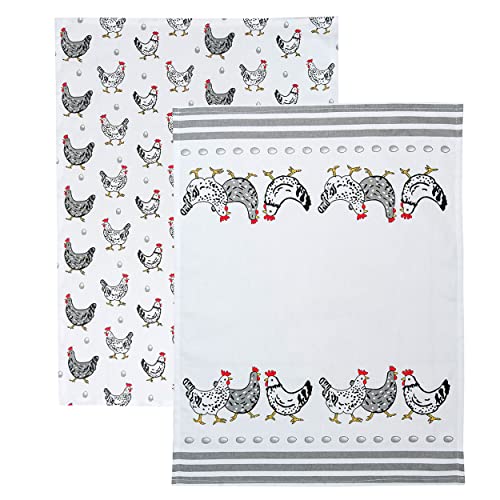 SPOTTED DOG GIFT COMPANY Tea Towels for Kitchen, Quality 100% Cotton Dish Towels for Drying Dishes, Farm Animal Chicken Themed, Gifts for Chicken Lovers (Set of 2, 70cm x 50cm)