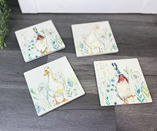 Set of 4 Coasters | Beautiful Duck Ceramic Coaster for Drinks | Square Cup Mug Table Mats