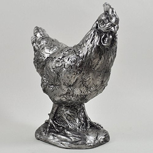 Fiesta Studios Chicken. Antique Silver Handcrafted Style Finish Ornament. H18.5m