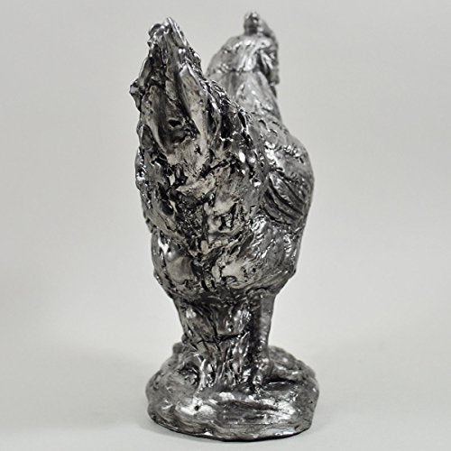 Fiesta Studios Chicken. Antique Silver Handcrafted Style Finish Ornament. H18.5m