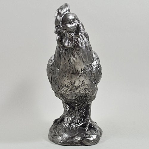 Fiesta Studios Chicken. Antique Silver Handcrafted Style Finish Ornament. H18.5m
