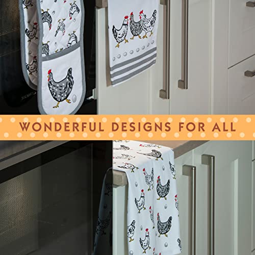 SPOTTED DOG GIFT COMPANY Tea Towel, Apron and Oven Gloves Set of 3, 100% Cotton Quality Chicken Themed Cooking Baking Kitchen Accessories, Chicken Gifts for Chicken Lovers Women Men