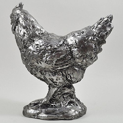 Fiesta Studios Chicken. Antique Silver Handcrafted Style Finish Ornament. H18.5m