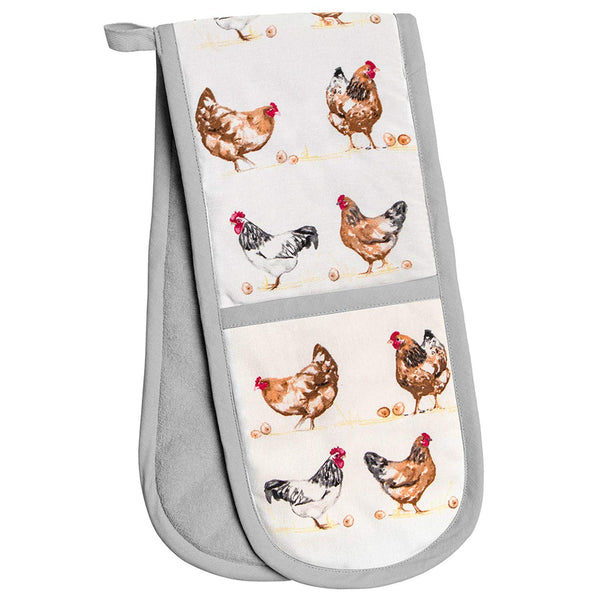 Double Oven Gloves - Grey - Chickens Design - Kitchen Accessories Pot Holders